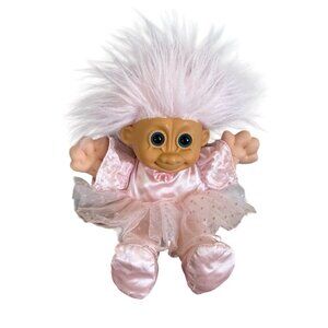 Vintage 90s Russ Berrie Ballerina Troll Doll 12" Twinkless Pink Hair Tutu